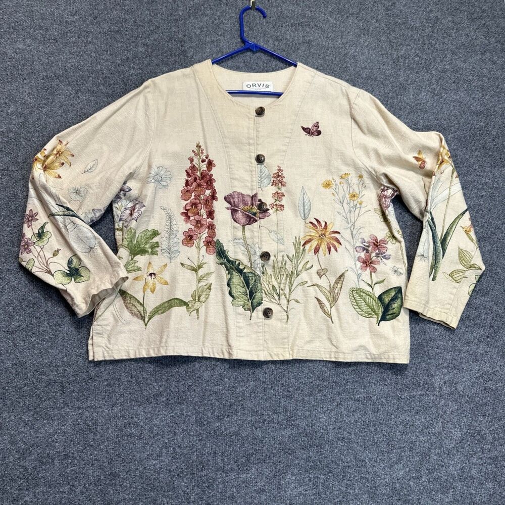 Vintage Orvis Womens XL Floral Botanical Jacket Beige Cottagecore - Picture 2 of 11
